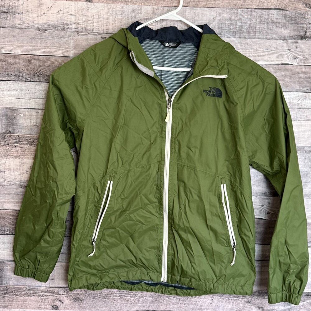 North Face Dryvent Mountain Rain Jacket Mens Large Green Hooded Full Zip
